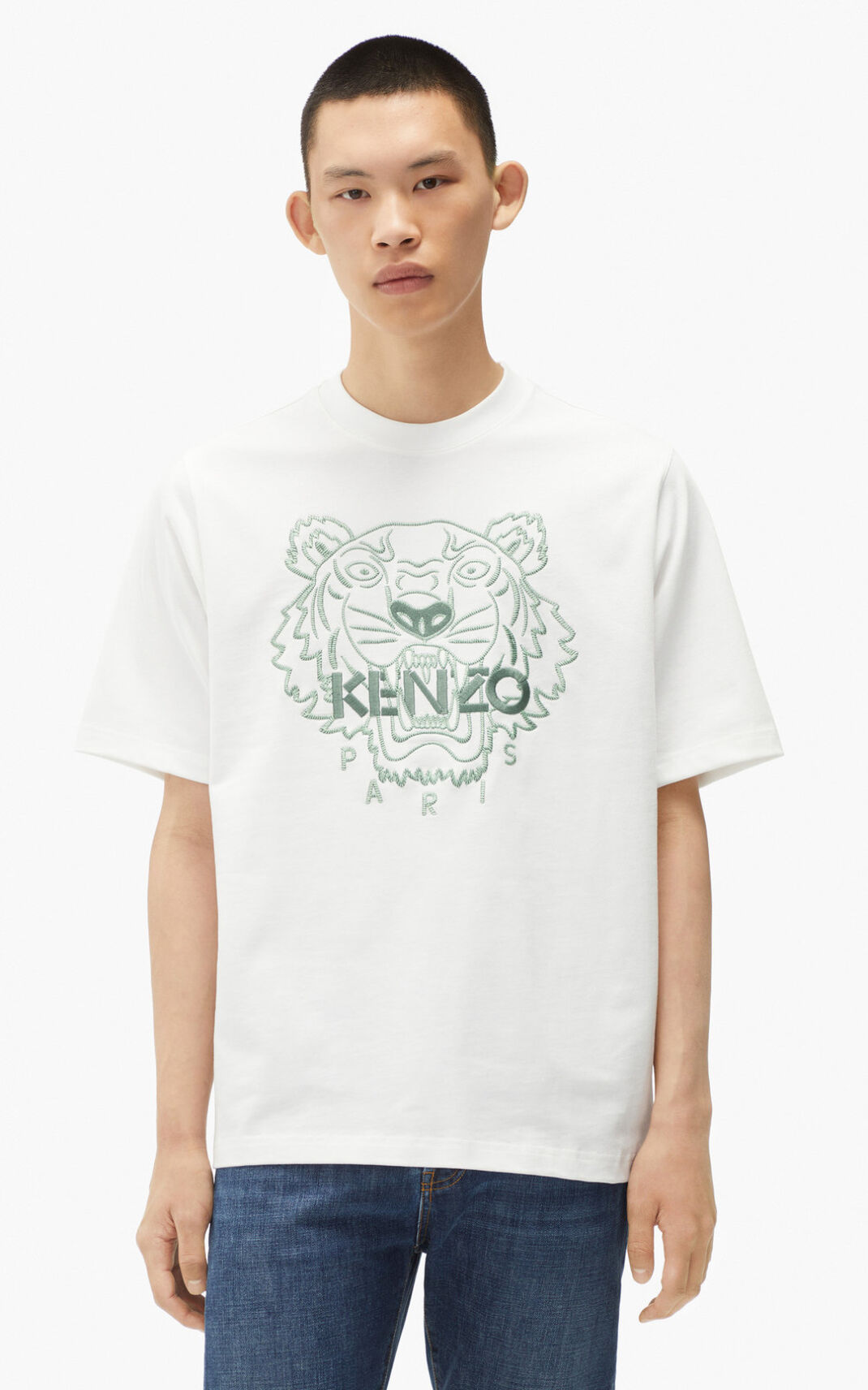 Kenzo Loose fitting Tiger Tişört Erkek Beyaz | 7365-HYBDO